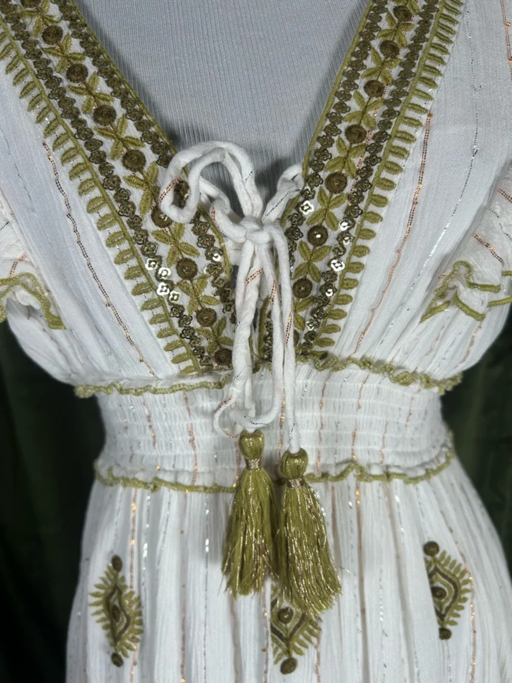 Ananta Boutique Gold-Embellished Boho Babydoll Mini Dress - Picture 2 of 5